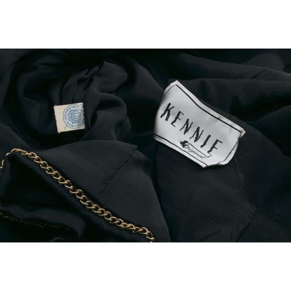 Kennie Belted Black Wool Skirt Suit Mink Fur Collar Jacket Vintage Set Size S - Picture 3 of 16